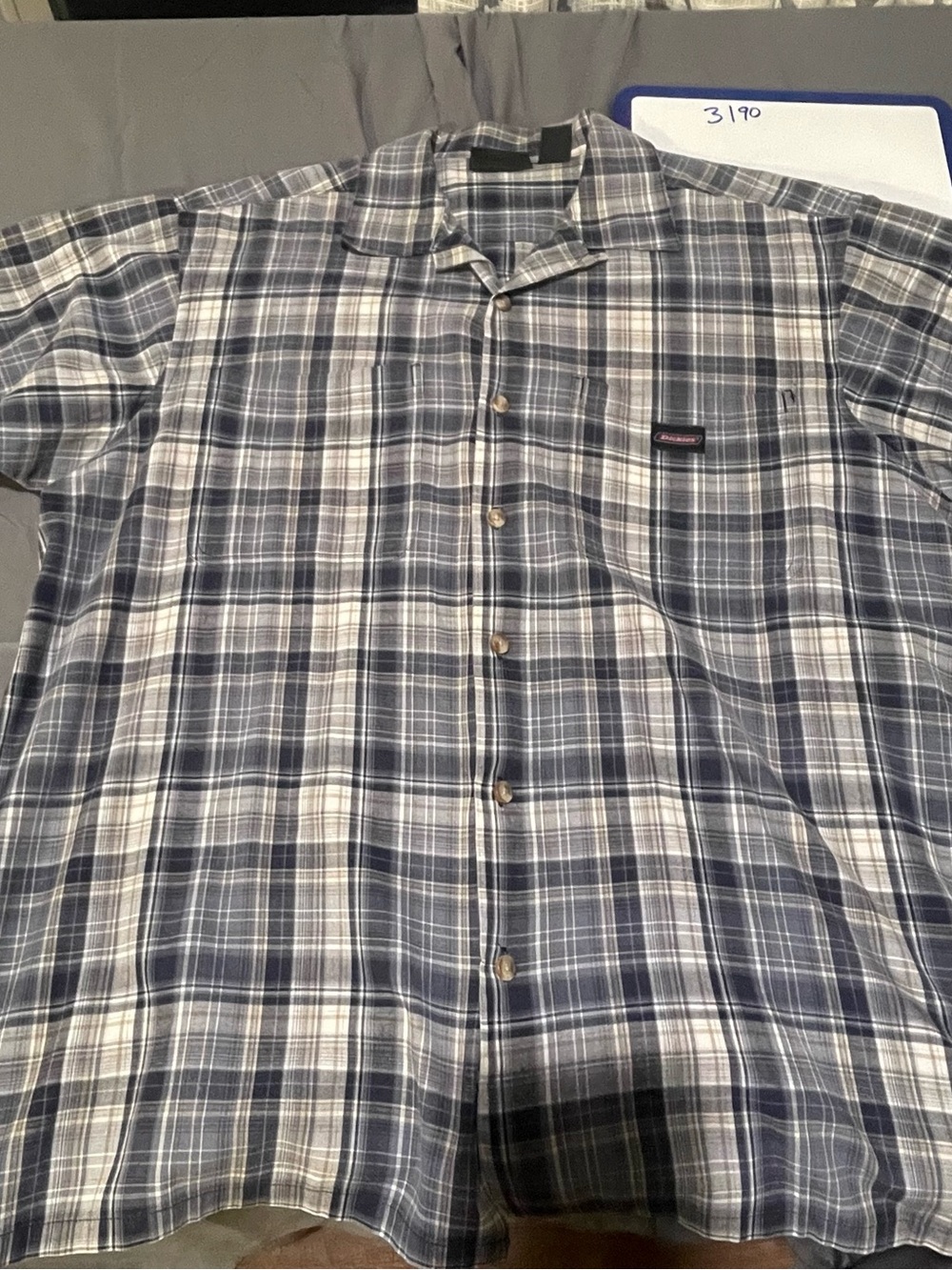 Dickies Navy and White Plaid Short-Sleeve Button-Down Shirt
